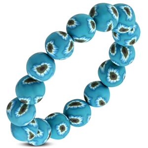Pružný FIMO náramok, modré korálky s kvetmi na gumičke