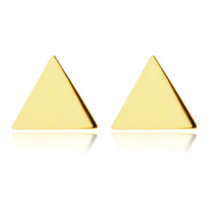 Puzetové náušnice zo 14K zlata - zrkadlovolesklé symetrické trojuholníky, hladký povrch