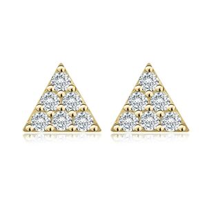 Puzetové náušnice zo žltého 585 zlata - trojuholník s čírymi zirkónmi