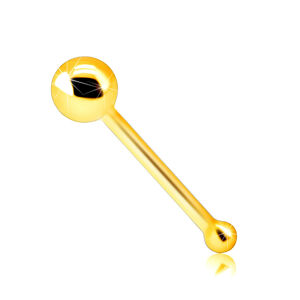 Rovný piercing v 9K zlate - ukončený lesklou drobnou guličkou, 1,5 mm