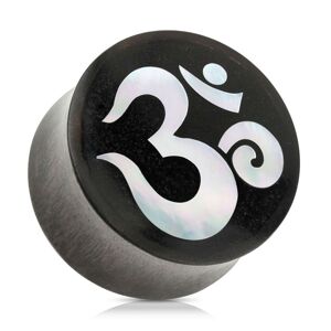 Sedlový plug do ucha z dreva čiernej farby, duchovný symbol jógy ÓM - Hrúbka: 12 mm