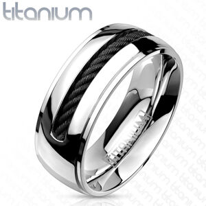 Široký titánový prsteň - obrúčka striebornej farby, točený pásik uprostred - Veľkosť: 67 mm