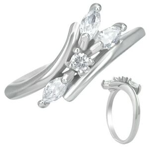 Snubný prsteň z ocele - číre zirkóny, tri slzičky  - Veľkosť: 54 mm
