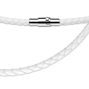 Šnúrkový náhrdelník z kože bielej farby - pletený vzor, magnetické zapínanie s poistkou