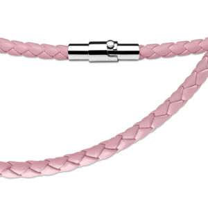 Šnúrkový náhrdelník z ružovej kože - pletený vzor, magnetické zapínanie s poistkou