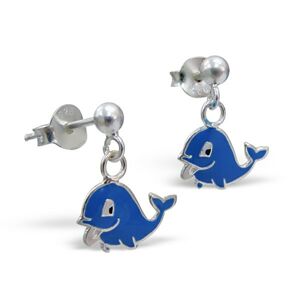 Strieborné náušničky 925 - šťastný delfín, visiace - Farba: Modrá