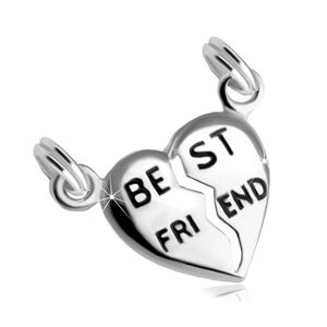 Strieborný 925 dvojprívesok rozpoleného srdca s nápisom "BEST FRIEND"