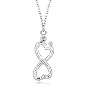 Strieborný 925 náhrdelník - brilianty, srdiečkový symbol nekonečna