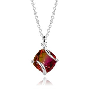 Strieborný 925 náhrdelník - červený turmalín, hladké oblúky, tenká retiazka