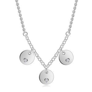 Strieborný 925 náhrdelník - číre brilianty, ploché kruhy, srdiečkový výrez