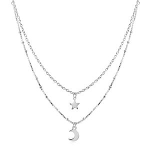 Strieborný 925 náhrdelník - dvojitá retiazka, prívesok hviezdička a polmesiačik