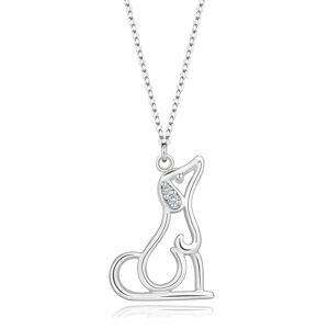 Strieborný 925 náhrdelník - kontúra sediacieho psíka, ucho s diamantmi