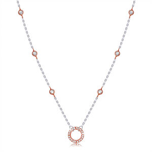 Strieborný 925 náhrdelník - krúžok so zirkónmi, okrúhle objímky, medená farba