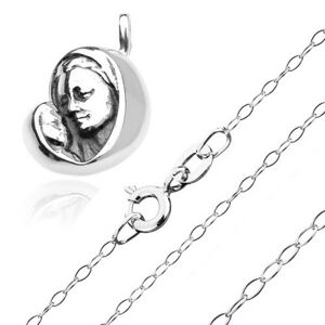 Strieborný 925 náhrdelník - Madona s dieťatkom na ligotavej retiazke