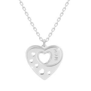 Strieborný 925 náhrdelník - pravidelné srdce so srdiečkovými výrezmi, nápis "MUM"