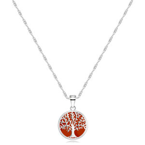 Strieborný 925 náhrdelník - prívesok v tvare kruhu, strom života, červený podklad
