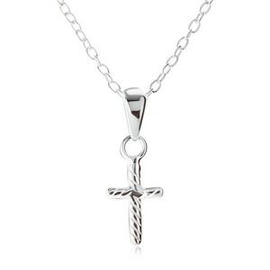 Strieborný 925 náhrdelník, retiazka z oválnych očiek, latinský kríž, šikmé prúžky