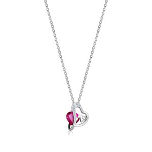 Strieborný 925 náhrdelník - tmavoružový zirkón, číra zirkónová línia, nepravidelné srdce, písmená MOM