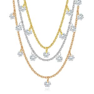 Strieborný 925 náhrdelník - trojitá retiazka, trojkombinácia farieb, číre zirkóny