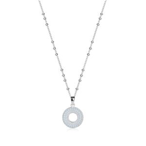 Strieborný 925 náhrdelník - zirkónový kruh, tenká retiazka, guličky, pérové zapínanie