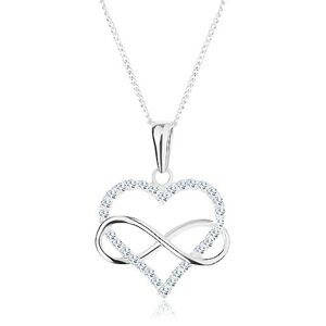 Strieborný 925 náhrdelník, zirkónový obrys srdca a symbol nekonečna