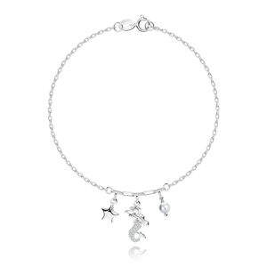 Strieborný 925 náramok - hviezdička, morská panna, biela sladkovodná perla, číre zirkóny
