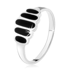 Strieborný 925 prsteň, čierne ónyxové ovály, hladké ramená, vysoký lesk - Veľkosť: 50 mm