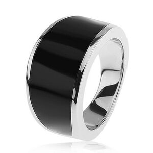 Strieborný 925 prsteň - čierny glazúrovaný pás, lesklý a hladký povrch - Veľkosť: 58 mm