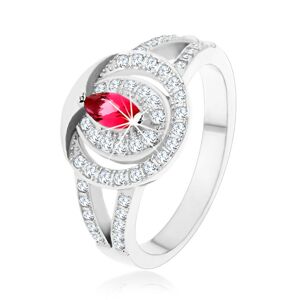 Strieborný 925 prsteň, číra zirkónová obruč s ružovým zirkónom - Veľkosť: 52 mm