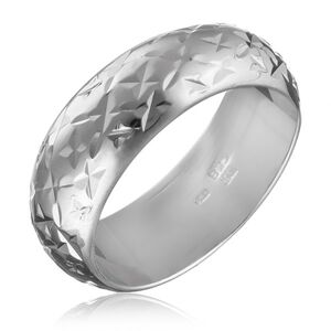 Strieborný lesklý prsteň 925 - gravírované hviezdičky - Veľkosť: 56 mm