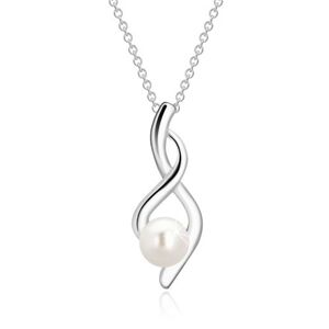 Strieborný náhrdelník 925 - číslo osem, zvlnené stuhy s perlou, retiazka