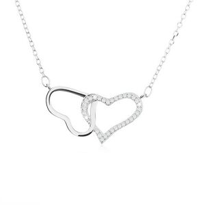 Strieborný náhrdelník 925, dve kontúry - lesklého a zirkónového srdca