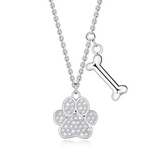 Strieborný náhrdelník 925 - labka s čírymi zirkónmi, hladká kostička