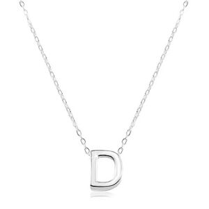 Strieborný náhrdelník 925, lesklá retiazka, veľké tlačené písmeno D