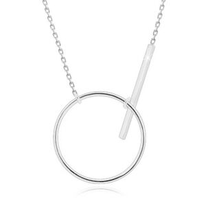 Strieborný náhrdelník 925 - ligotavá retiazka, lesklá kontúra kruhu a palička
