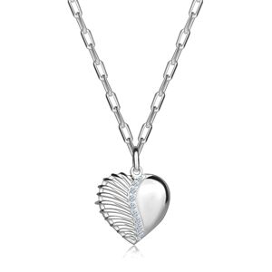 Strieborný náhrdelník 925 - okrídlené srdce, zirkónová línia, retiazka z oválnych očiek