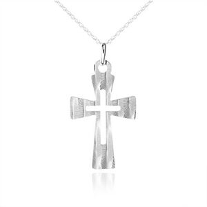 Strieborný náhrdelník 925, plochý kríž s ozdobnými šikmými zárezmi