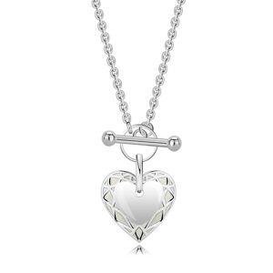 Strieborný náhrdelník 925 - prevliekací, tenká retiazka, srdce, štruktúrovaný okraj