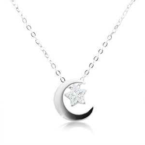 Strieborný náhrdelník 925, retiazka a prívesok, cíp mesiaca a hviezda