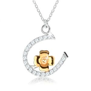 Strieborný náhrdelník 925 - retiazka s podkovičkou a štvorlístkom pre šťastie