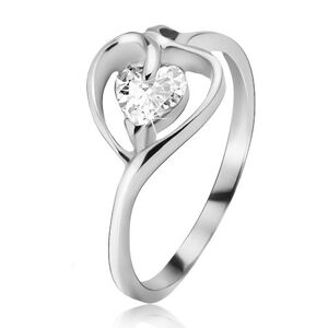 Strieborný prsteň 925, kontúra srdca s čírym zirkónom - Veľkosť: 64 mm