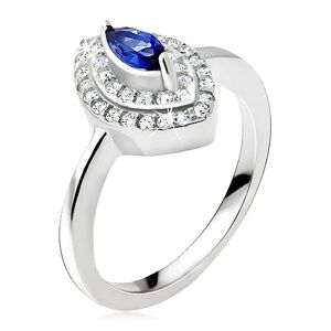 Strieborný prsteň 925, modrý zrnkový kamienok, zirkónová elipsa - Veľkosť: 65 mm