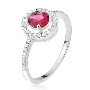 Strieborný prsteň 925 - okrúhly ružovočervený zirkón, číra obruba - Veľkosť: 59 mm