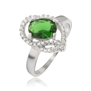 Strieborný prsteň 925, oválny zelený kamienok, zirkónové oblúky - Veľkosť: 55 mm
