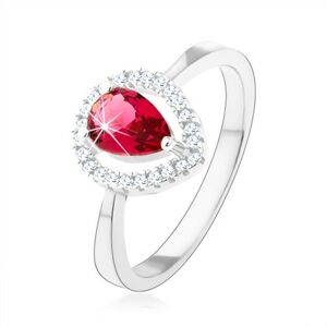 Strieborný prsteň 925, ružová zirkónová slza, trblietavá kontúra - Veľkosť: 59 mm