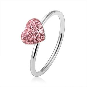 Strieborný prsteň 925 so svetloružovým zirkónovým srdcom - Veľkosť: 53 mm