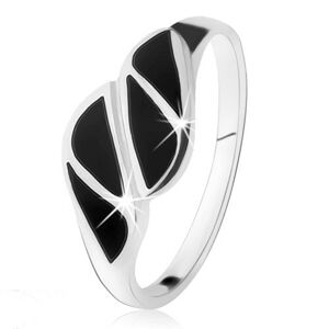 Strieborný prsteň 925, trojuholníky z čierneho ónyxu, vysoký lesk - Veľkosť: 50 mm