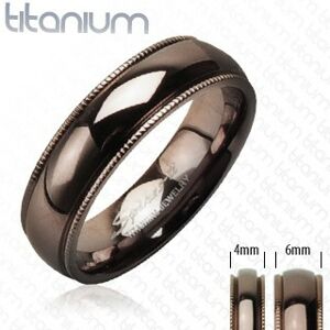 Titánová obrúčka s vrúbkovaným okrajom kávová farba - Veľkosť: 65 mm