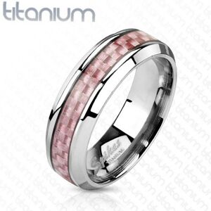 Titánová obrúčka striebornej farby, stredový pás z ružových vlákien, 6 mm - Veľkosť: 52 mm