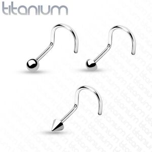 Titánový piercing do nosa - zahnutý, rôzne hlavičky, 0,8 mm - Tvar hlavičky: Hrot